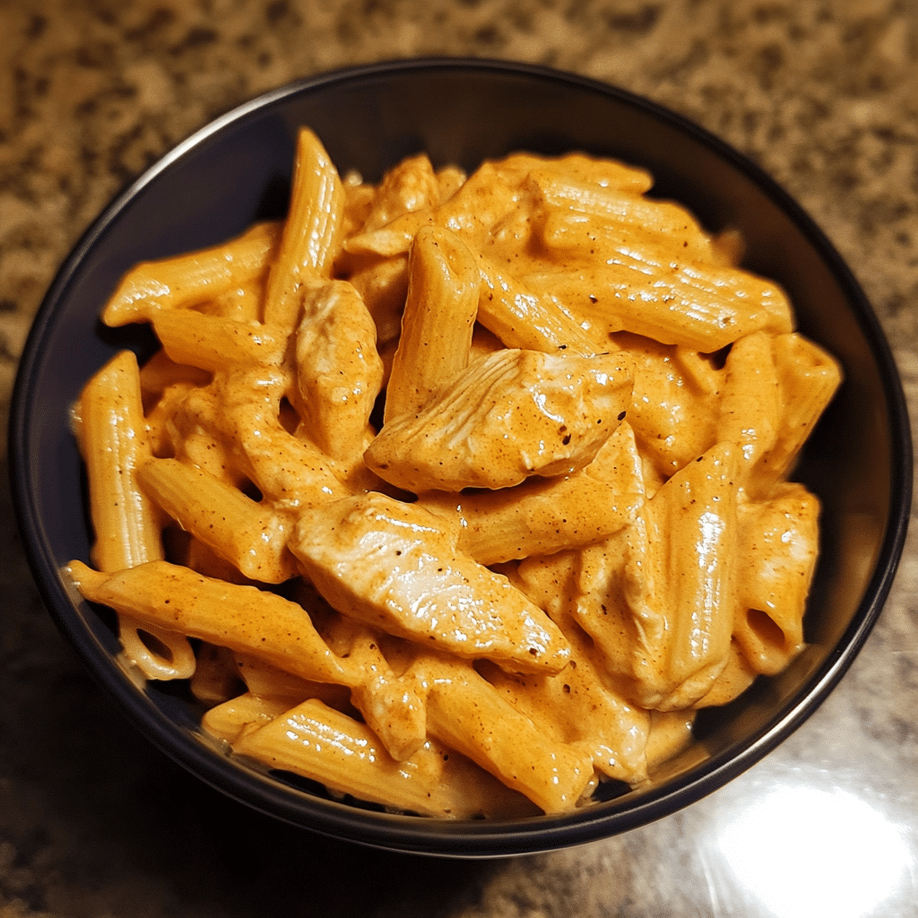 Cajun Chicken Pasta with penne, grilled chicken, and creamy sauce