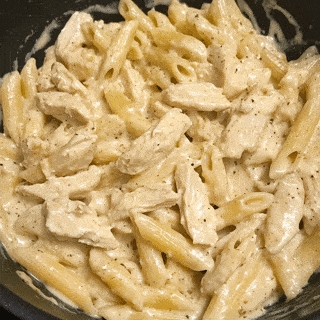 Creamy boursin cheese chicken pasta served in a bowl