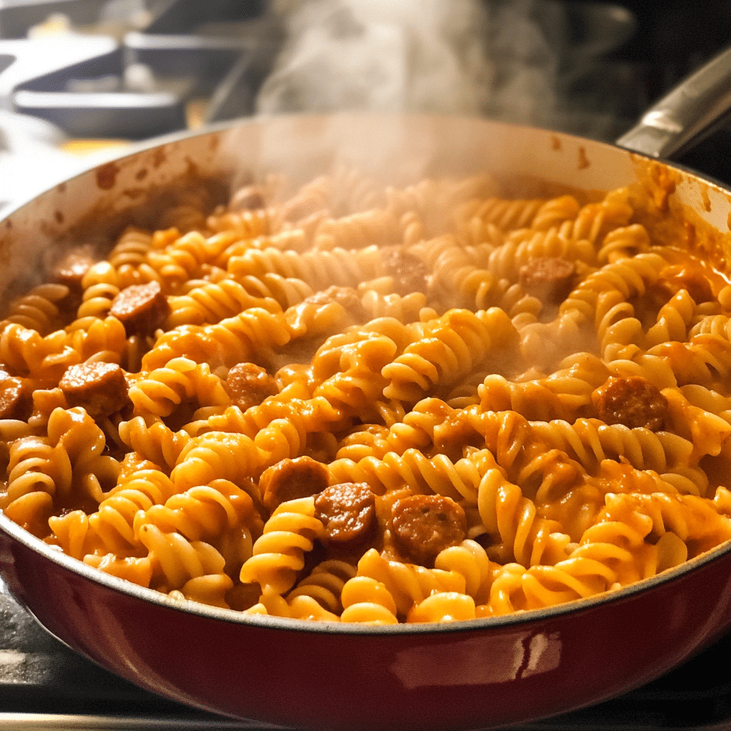 Browning smoked sausage in a skillet
