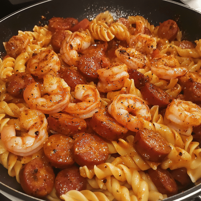 Cajun shrimp and smoked sausage pasta in creamy sauce