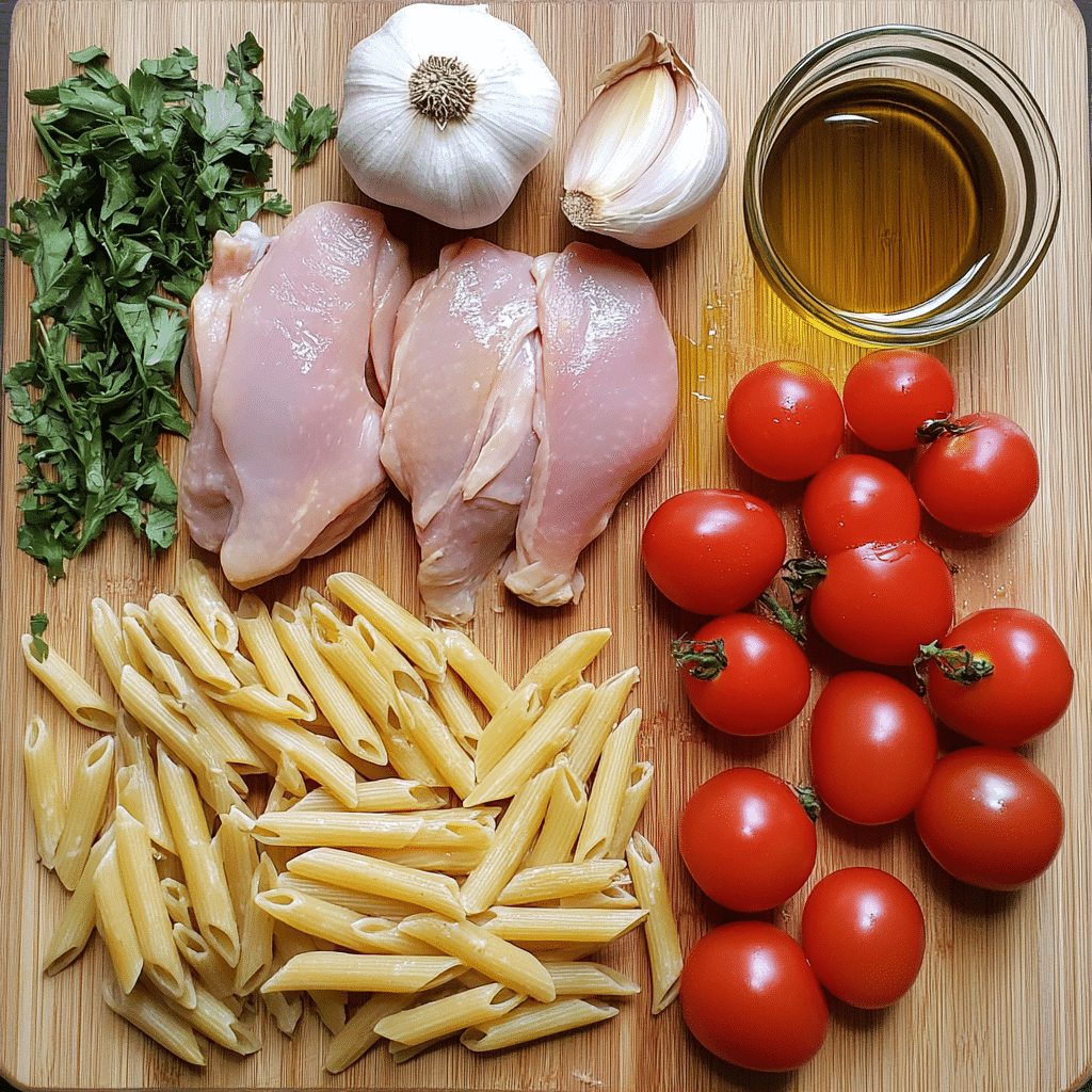 Ingredients for chicken pasta recipe without cream