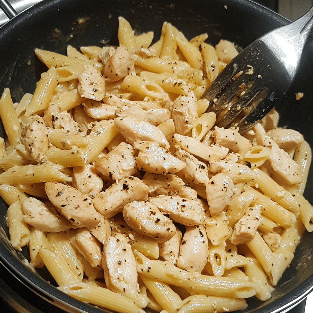 Selection of pasta types and chicken cuts for boursin cheese chicken pasta