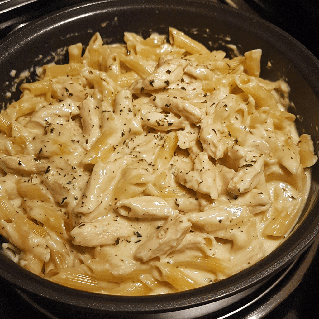 Step-by-step process of making boursin chicken pasta