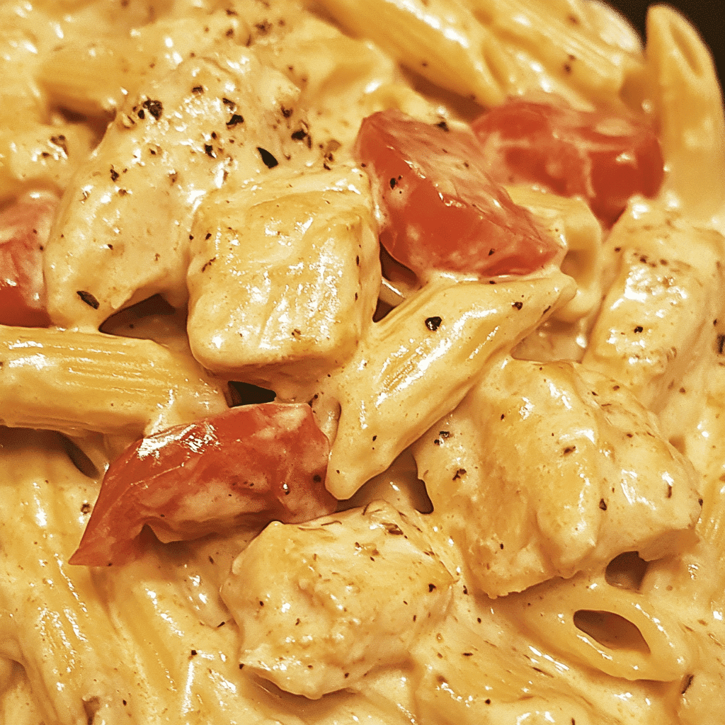 diced chicken cooking in skillet for creamy Boursin chicken pasta with tomatoes