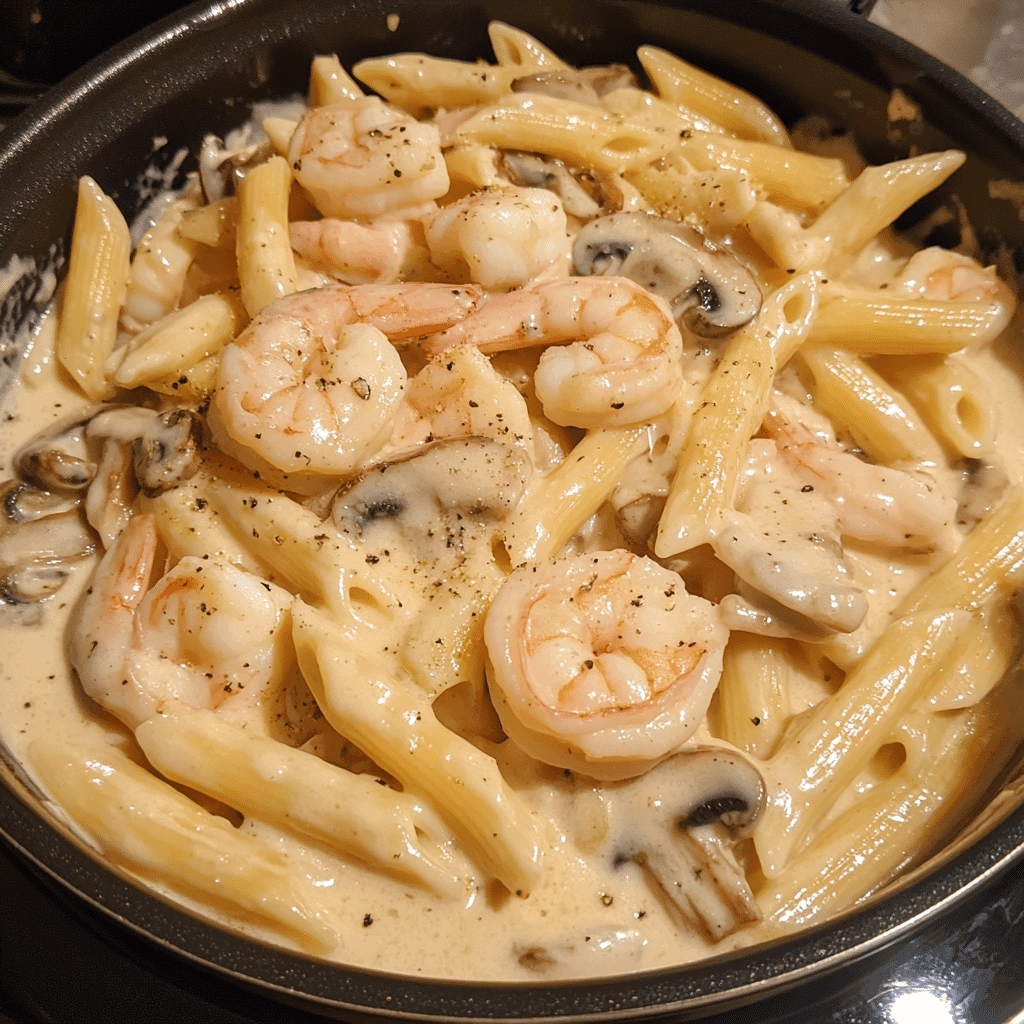 How to serve and store creamy shrimp mushroom pasta