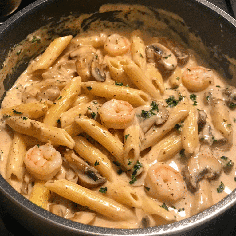 one pot creamy shrimp mushroom pasta