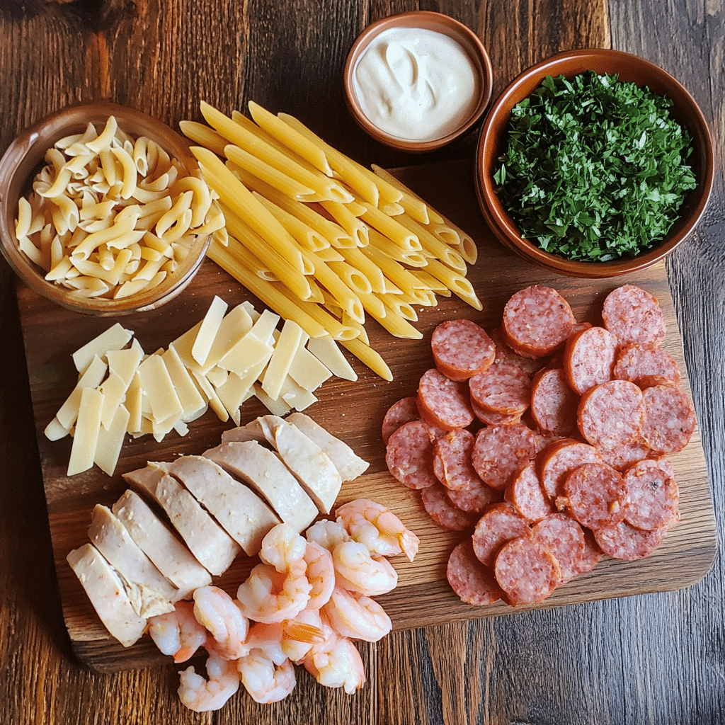 shrimp sausage and chicken pasta ingredients