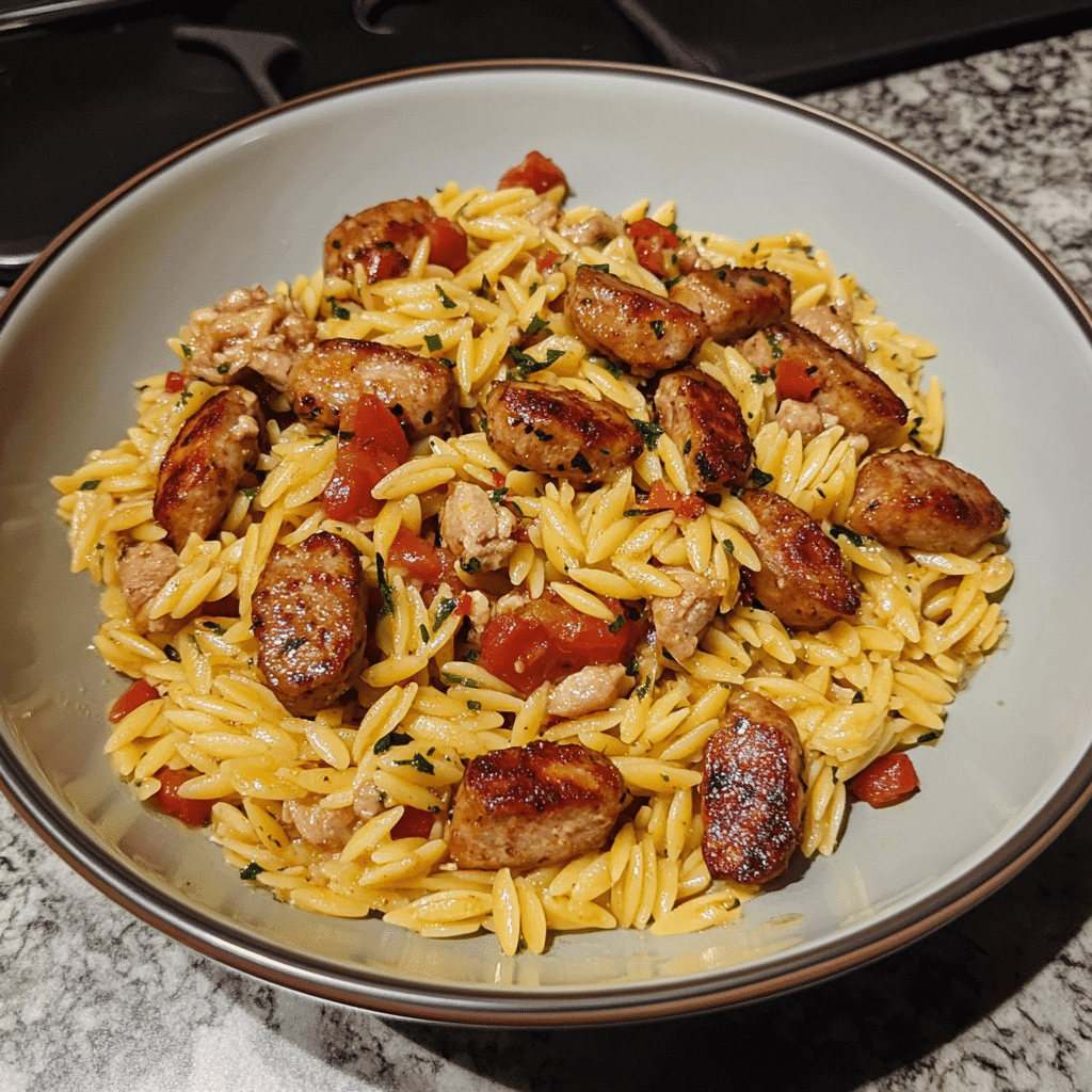 chicken and sausage orzo pasta