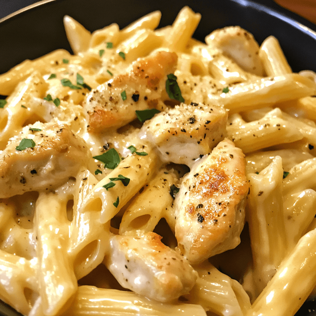 garlic butter chicken bites with creamy parmesan pasta