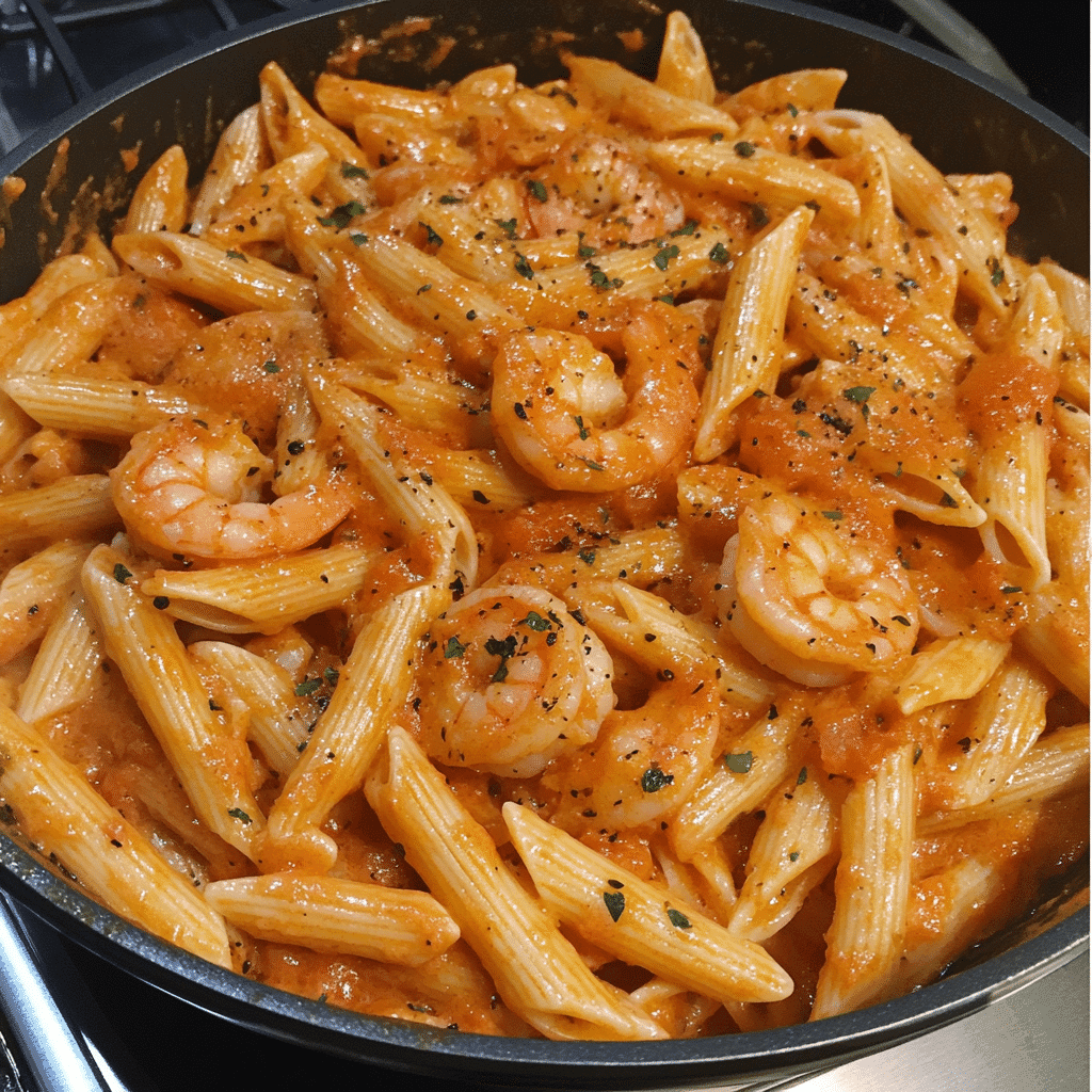 Ingredients that make creamy pasta arrabiata with shrimp irresistible
