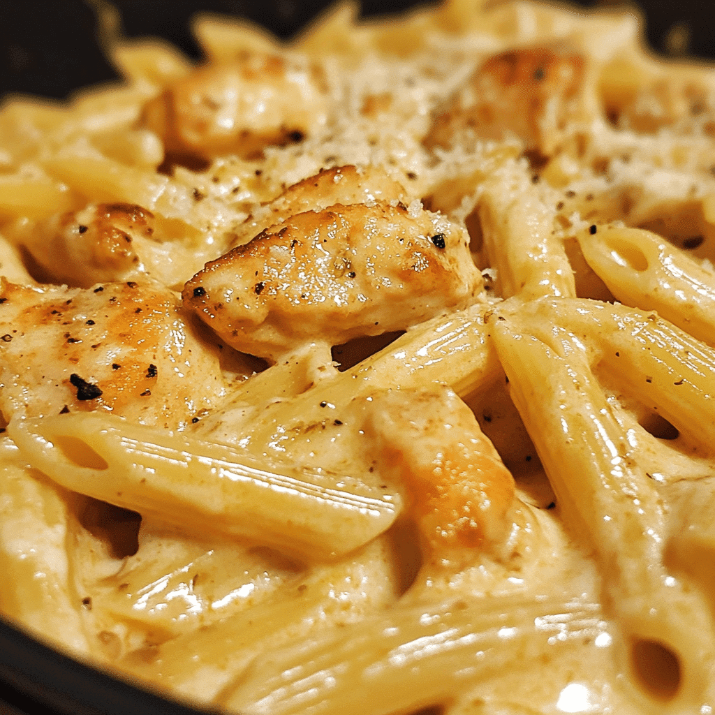 Ingredients for one pot garlic parmesan chicken pasta arranged on a kitchen counter